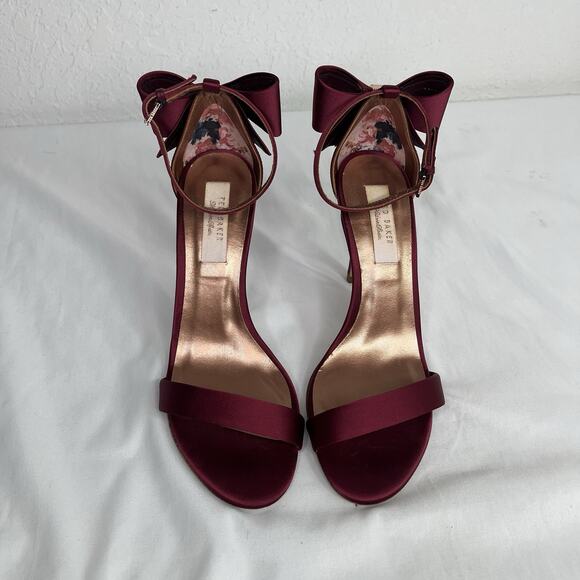 Ted Baker Bow Heeled Satin Maroon Sandals Size 6.5/EU37, Designer, glam, elegant - Picture 2 of 9